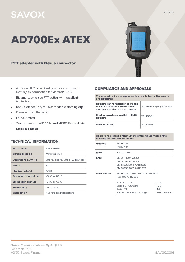 Förhandsgranskning av framsidan på databladet Motorola-AD700Ex-datasheet.pdf