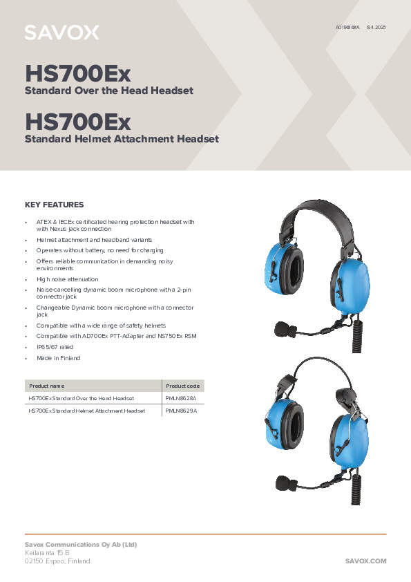 Förhandsgranskning av framsidan på Motorola-HS700Ex-datasheet.pdf