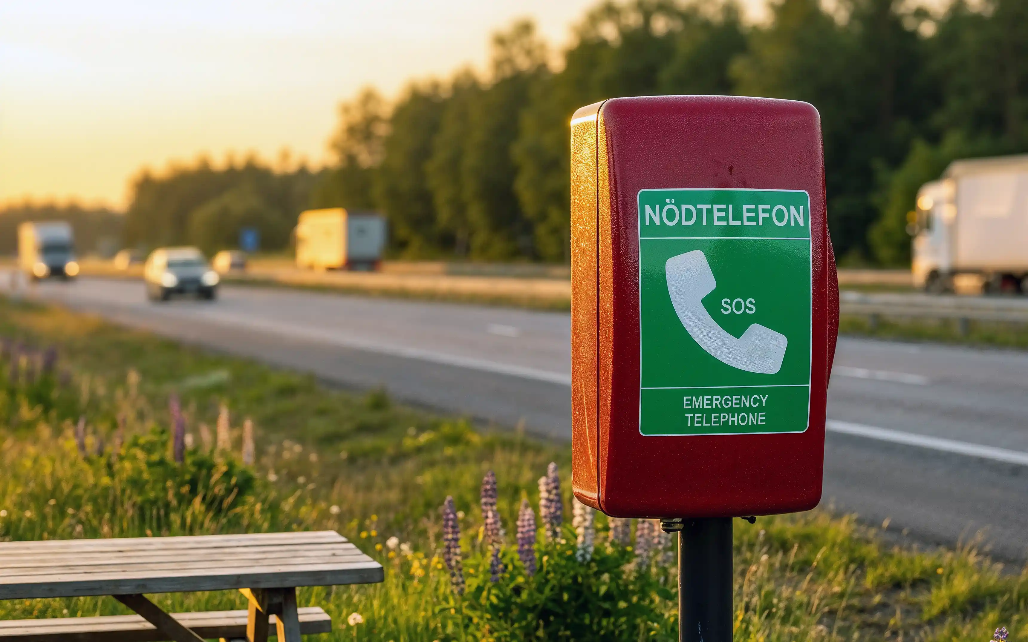 Celabs nödtelefon för RAKEL monterad längs landsväg i Sverige.