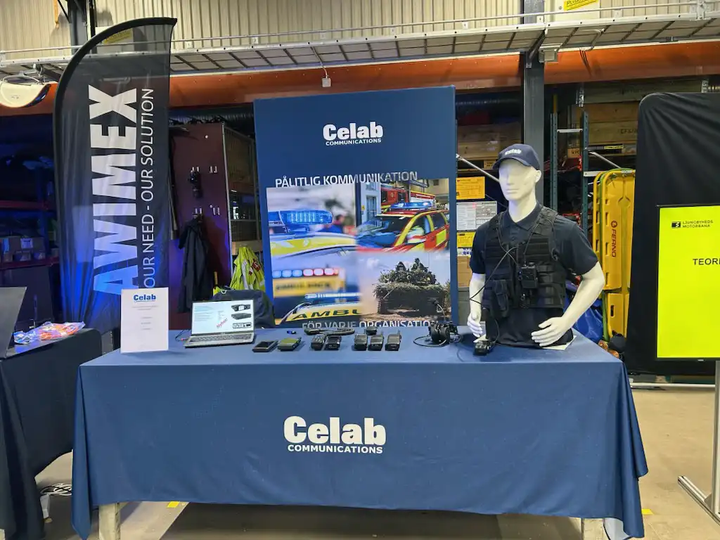 Översikt över Celabs monter på Skånsk Brandskyddsdag 2025.